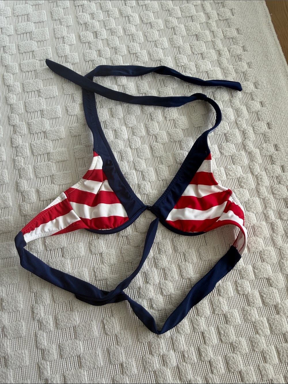 VENUS 32C/34B USA Red and Navy Striped Halter Bikini Top